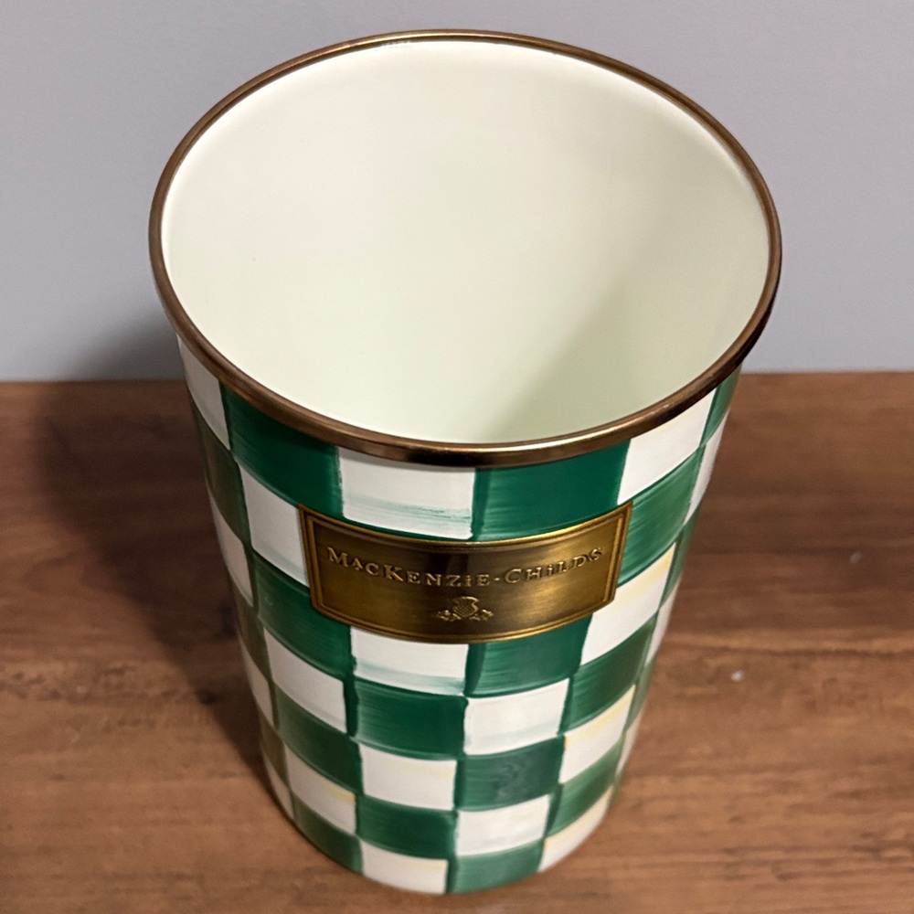 MacKenzie-Childs Green and White Checkered Utensil Holder - Picture 4 of 5